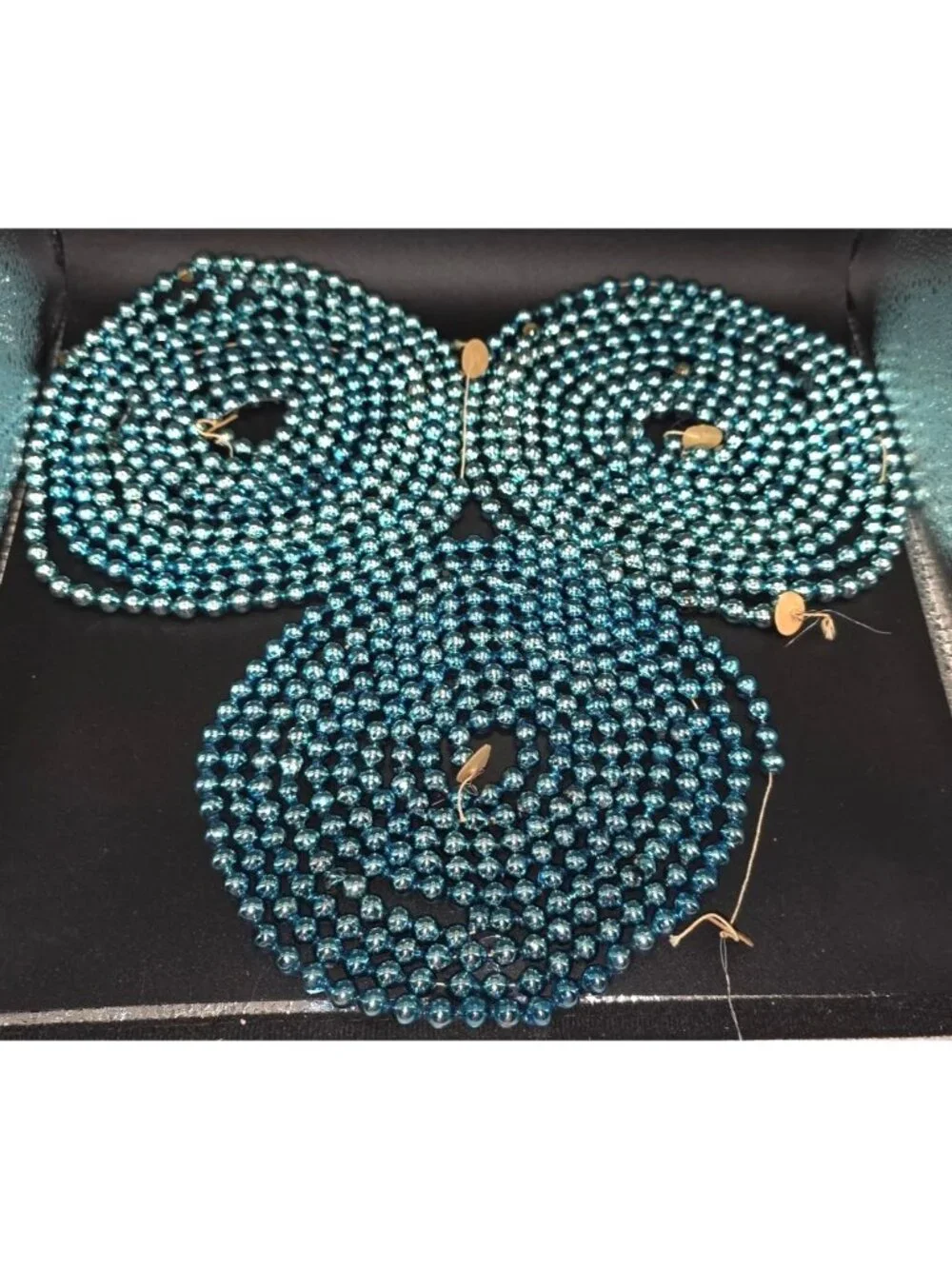Vintage MCM Blue Mercury Glass Bead Christmas Garland Retro Three x 8.5'